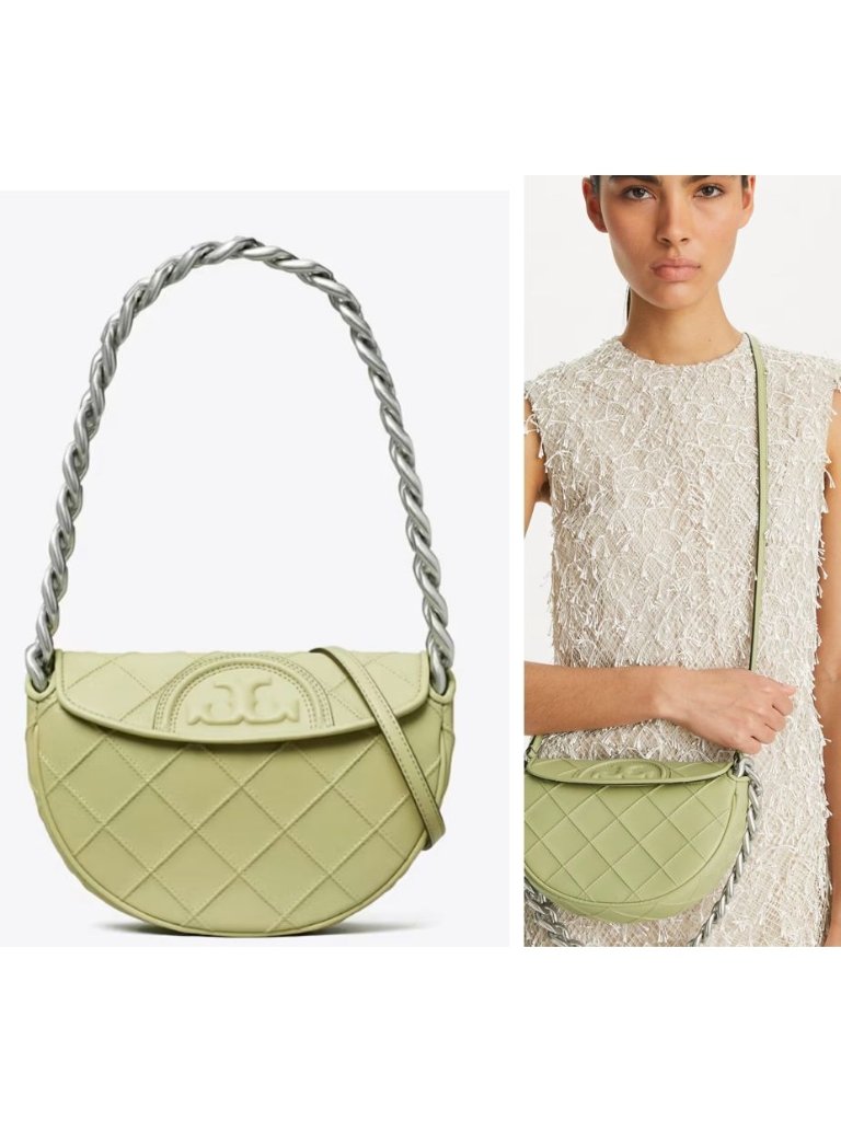 Auth Tory Burch Olive Fleming Crescent Shoulder Bag- New With Tags